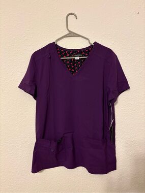 Women's Koi Basics V-Neck Scrub Top in Eggplant